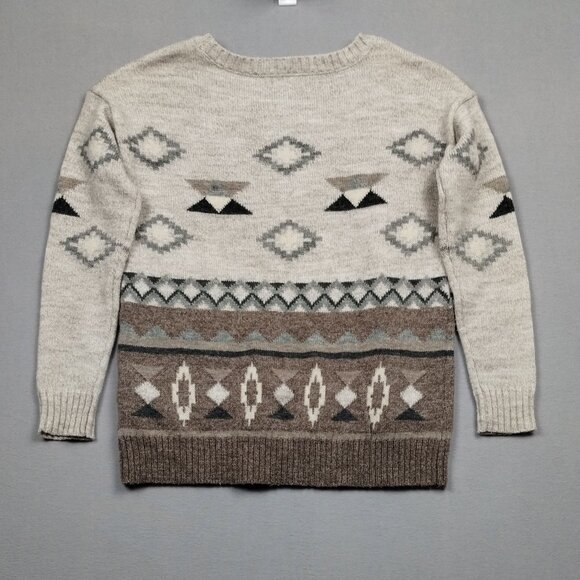 Geometric Patterned Sweater - Cream and Brown - Picture 3 of 7